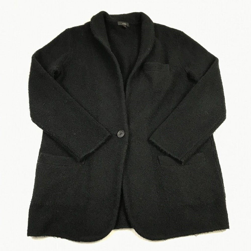 J.Crew Womens Wool Blend Sweater Blazer Black Button Front Pockets Jacket XS
